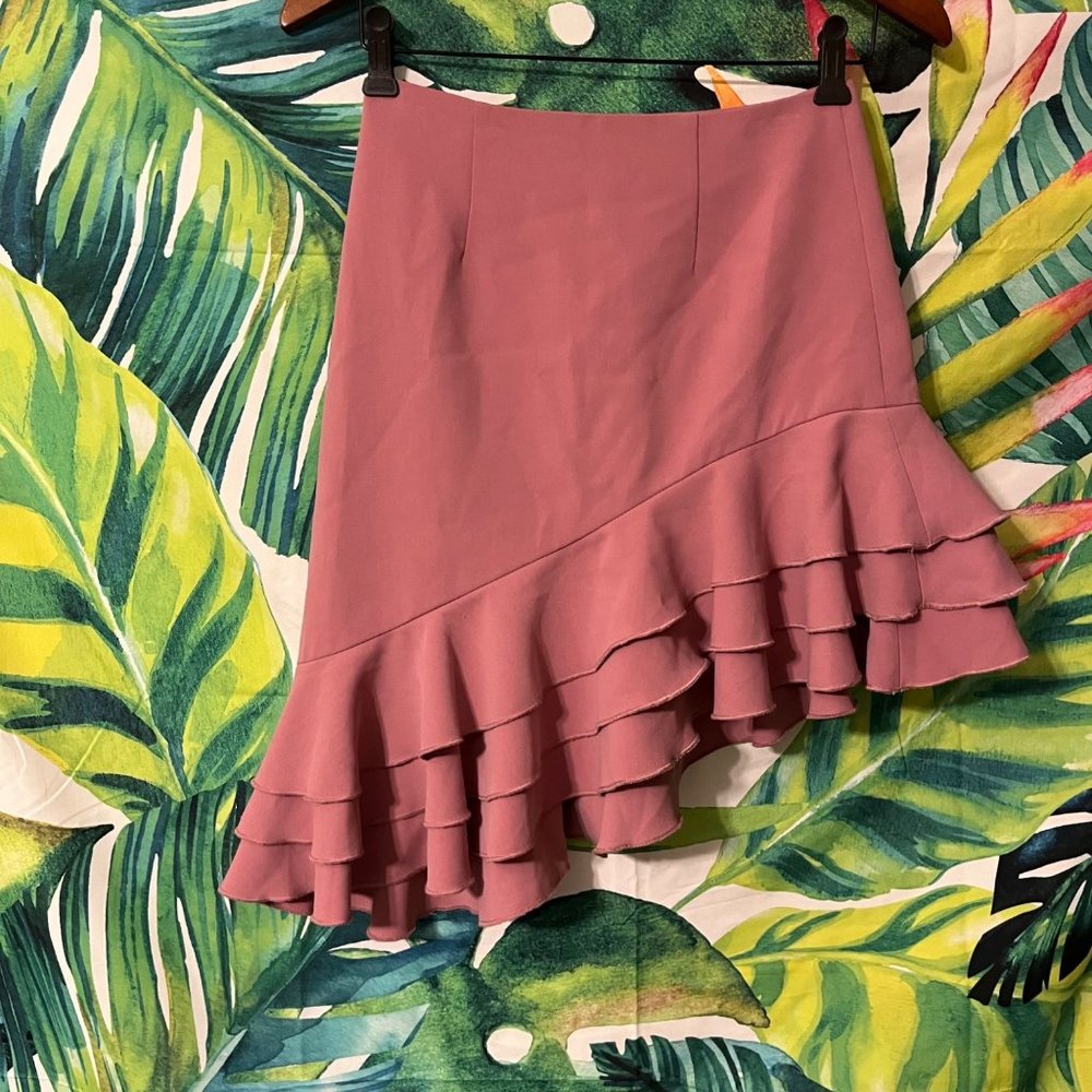 C/Meo Collective XS Pink Ruffle Flamenco Asymmetrical Party Date Night Skirt